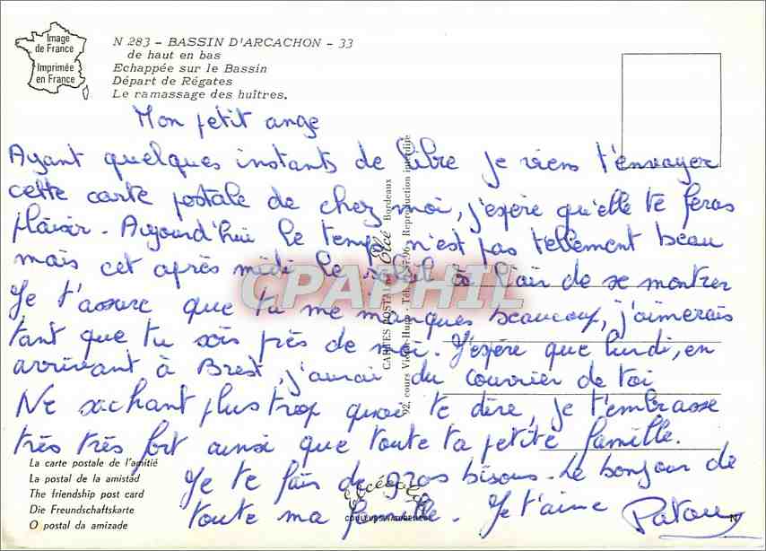 CPM Bassin d'Arcachon de haut en bas Echappee sur le Bassin Depart de Regates Le ramassage des huitr — Rückseite