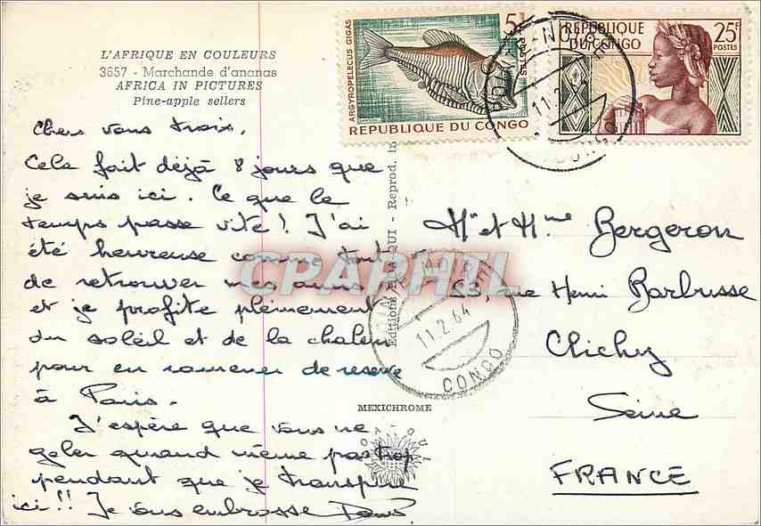 Femme portant des ananas — République du Congo — éditeur Hoa-qui, n°3657 — Achterkant
