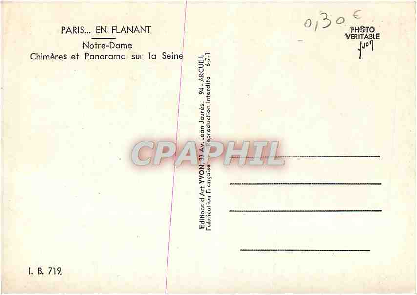 CPM Paris Notre Dame Chimeres et Panorama sur la Seine  — Verso