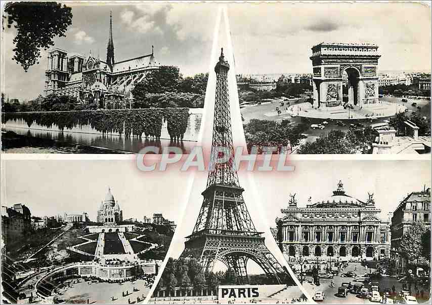 CPM Paris Vue sur Notre Dame L'Abside L'Arc de Triomphe et la Place de l'Etoile La Tour Eiffel La Ba
