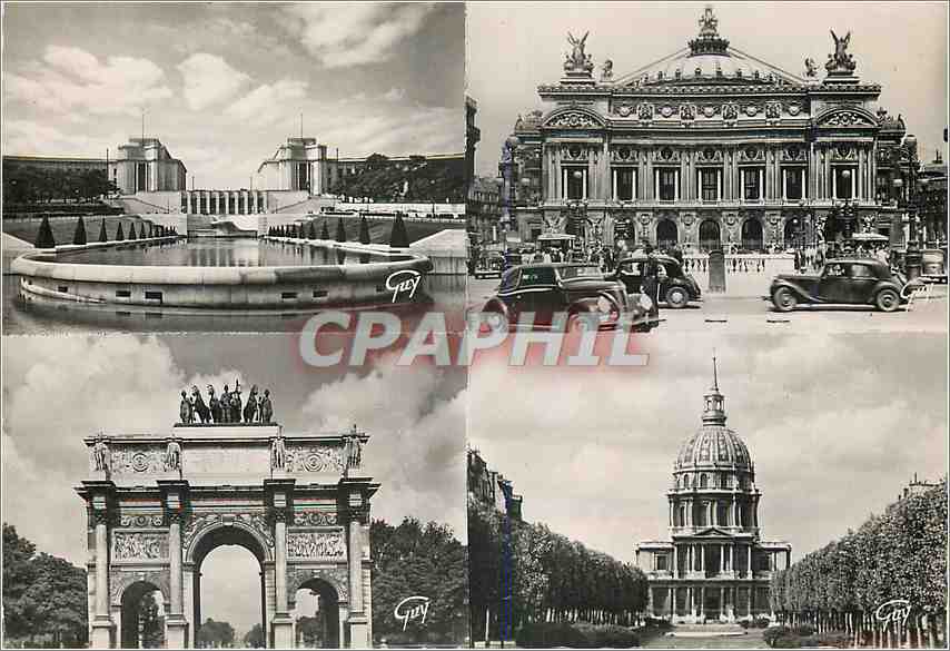 CPM Paris Le Palais de Chaillot le theatre de l'Opera larc de triomphe du Carrousel et le dome des I
