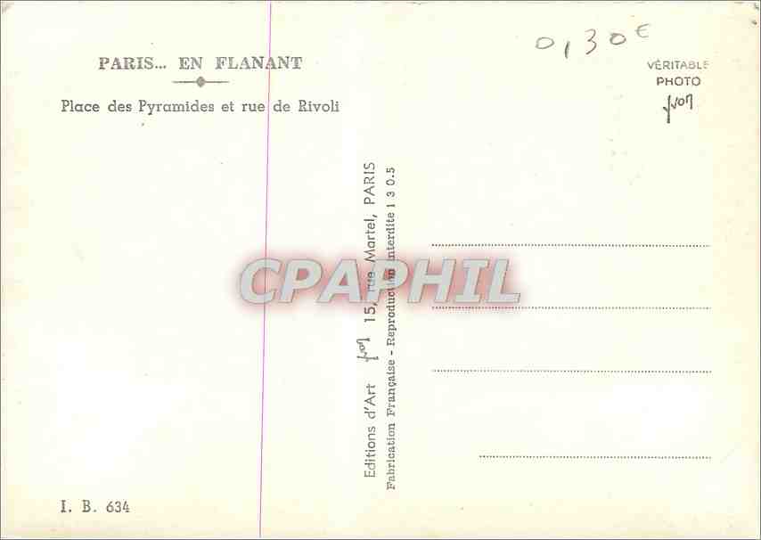 CPM Paris Place des Pyramides et rue de Rivoli  — Rückseite