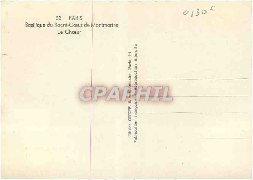 CPM Paris Basilique du Sacre Coeur de Montmartre Le Choeur  — Rückseite