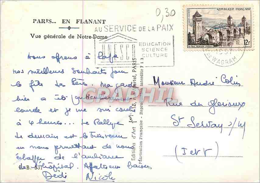 CPM Paris Vue generale de Notre Dame  — Verso