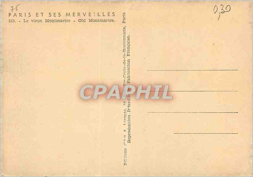 CPM Paris Le vieux Montmartre  — Rückseite