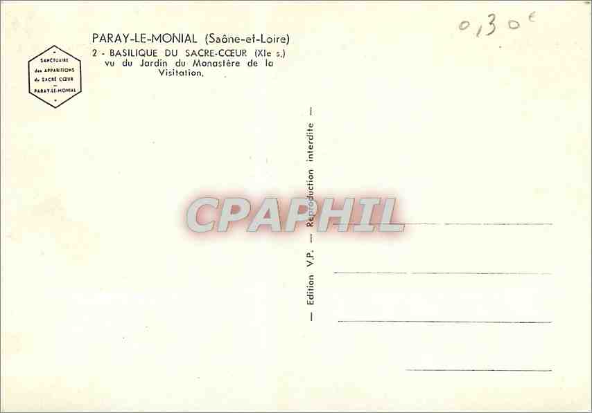 CPM Paray le Monial Saone et Loire Basilique du Sacre Coeur vu du Jardin du Monastere de la Visitati — Rückseite