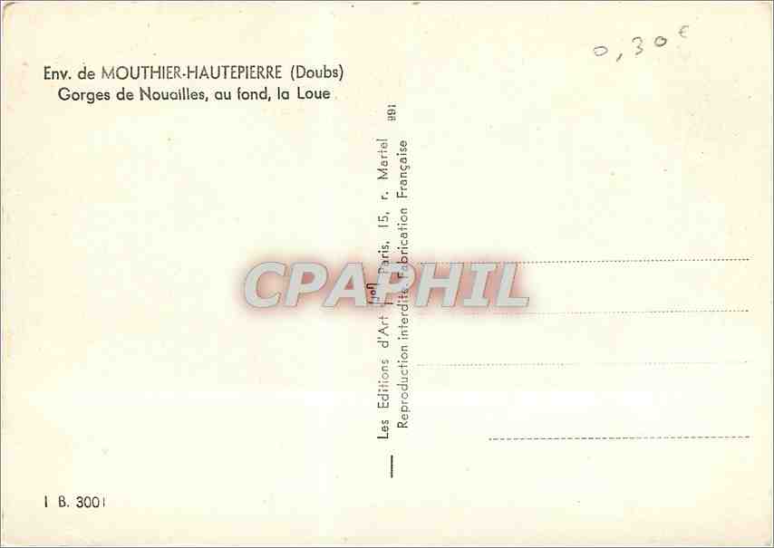 CPM Env de Mouthier Hautepierre Doubs Gorges de Nouailles au fond la Loue  — Rückseite