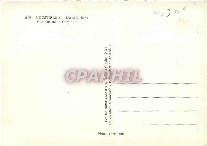 CPM Moustiers Ste Marie BA Chemin de la Chapelle  — Rückseite