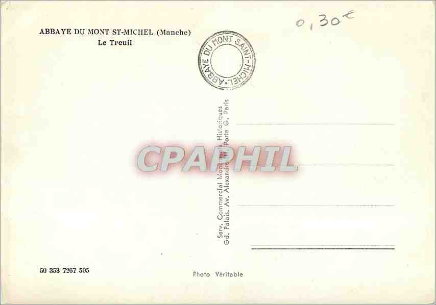 CPM Abbaye du Mont St Michel Manche Le Treuil  — Verso