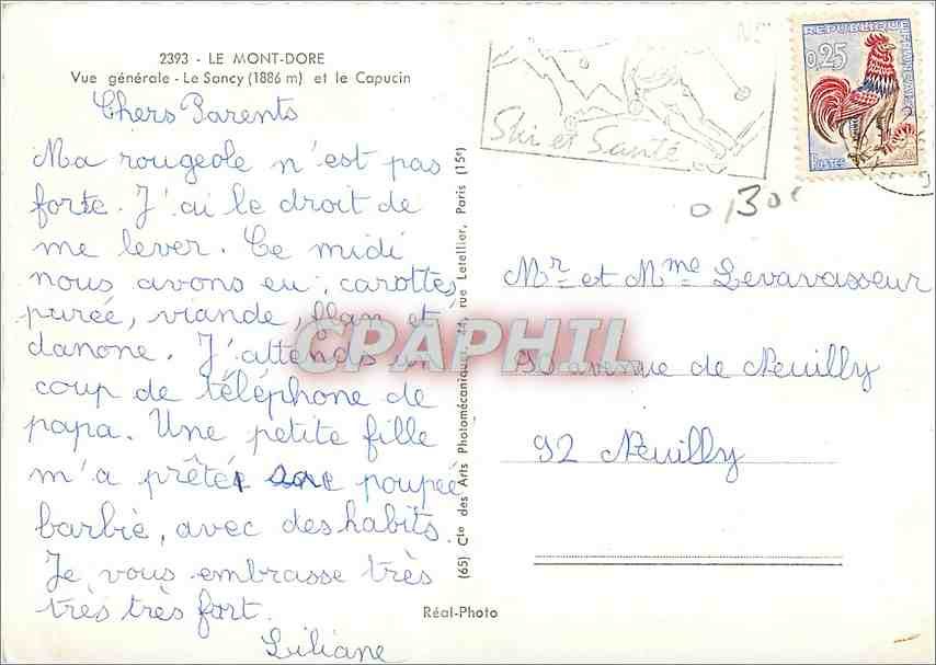 CPM Le Mont Dore Vue generale Le Sancy et le Capucin  — Rückseite