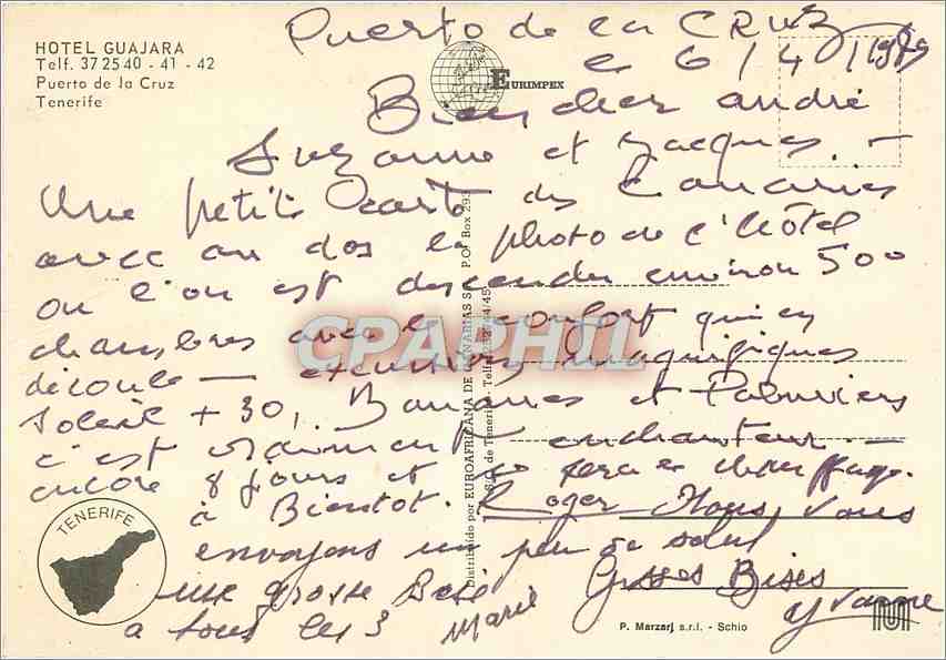 CPM Hotel Guajara Puerto de la Cruz Tenerife  — Rückseite