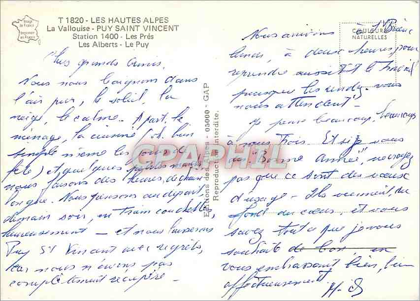 CPM Les Hautes Alpes La Vallouise Puy Saint Vincent Les Alberts Le Puy  — Verso