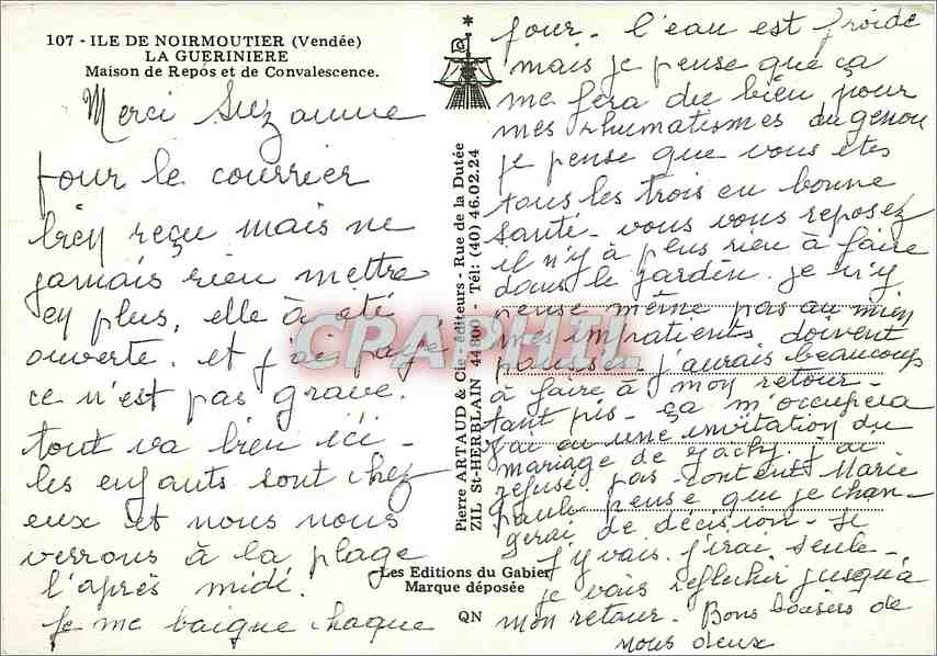 CPM Ile de Noirmoutier Vendee La Gueriniere Maison de Repos et de Convalescence  — Back