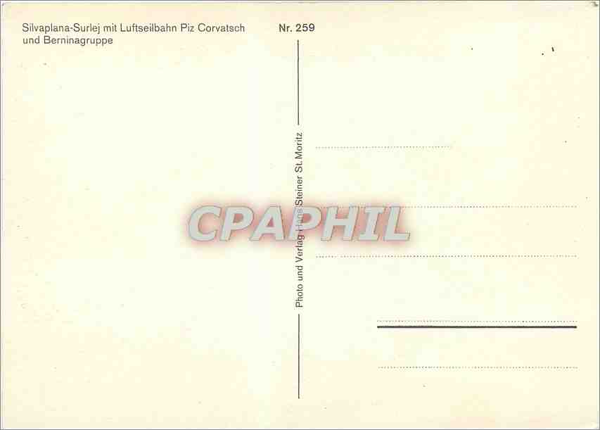 CPM Silvaplana Surlej mit Luftseilbahn Piz Corvatsch und Berninagruppe  — Rückseite
