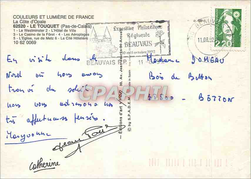 CPM La Cote d'Opale Le Touquet Pas de Calais Le Westminster L'Hotel de Ville Le Casino de la Foret L — Rückseite