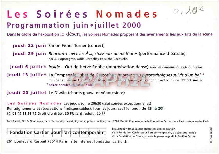 CPM Les Soirees Nomades Fondation Cartier — Rückseite