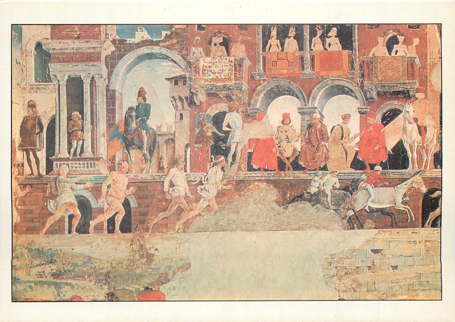 CPM Cossa Le Mois d'avril La Course du palio de la Saint Georges Ferrare palais Schifanoia 