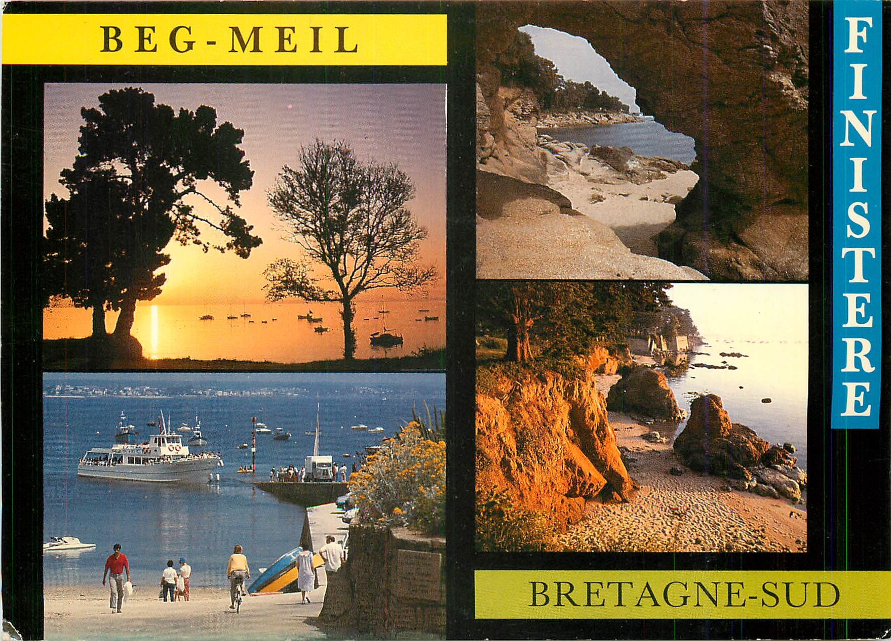 CPM Beg Meil Les plages le port et la roche percee 