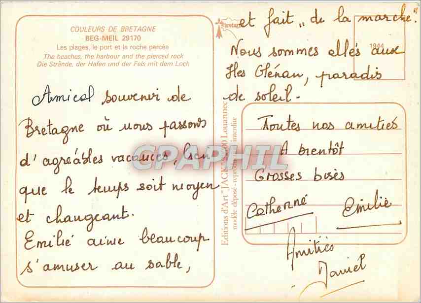 CPM Beg Meil Les plages le port et la roche percee  — Rückseite