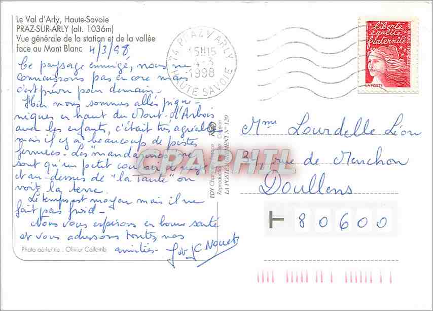 Praz sur Arly — Vue générale de la station et de la vallée face au Mont Blanc — Éditeur RGO — Back