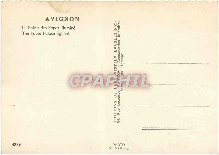 CPM Avignon Le Palais des Papes illuminee  — Verso