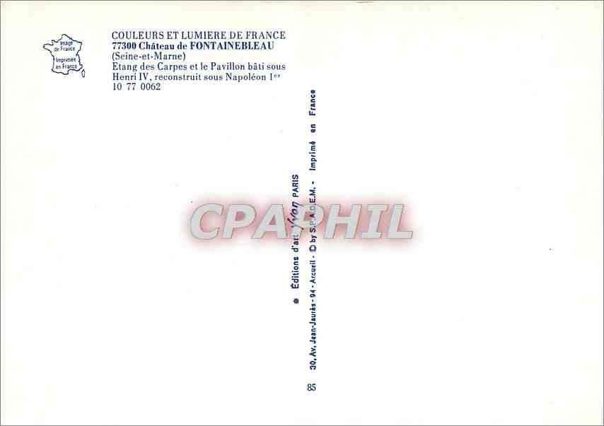 Étang des Carpes et Pavillon — Fontainebleau — Edizioni d'Arte Jean-Jaurès — Verso