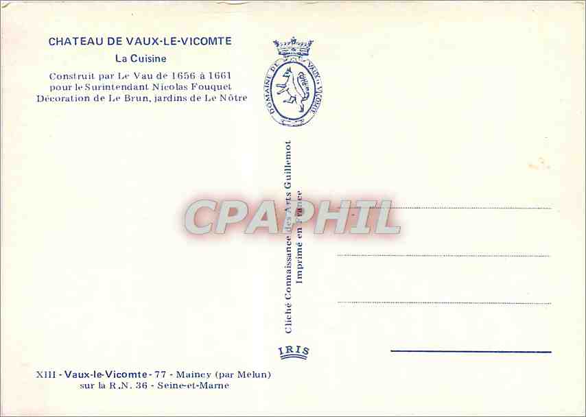 CPM Chateau de Vaux le Vicomte La Cuisine  — Rückseite
