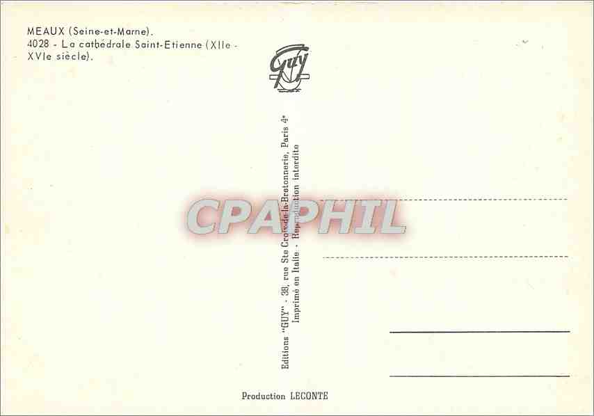 CPM Meaux Seine et Marne La cathedrale Saint Etienne  — Rückseite