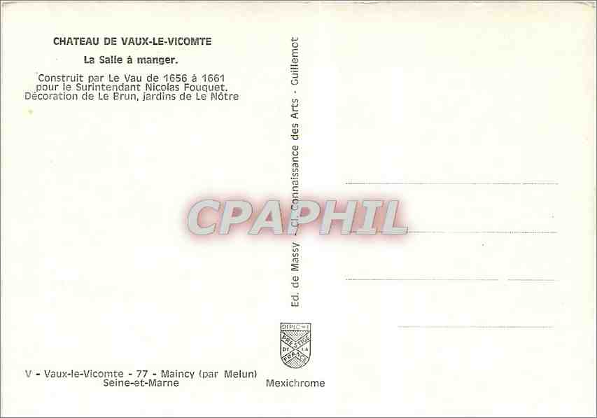 CPM Chateau de Vaux le Vicomte La Salle a Manger  — Rückseite