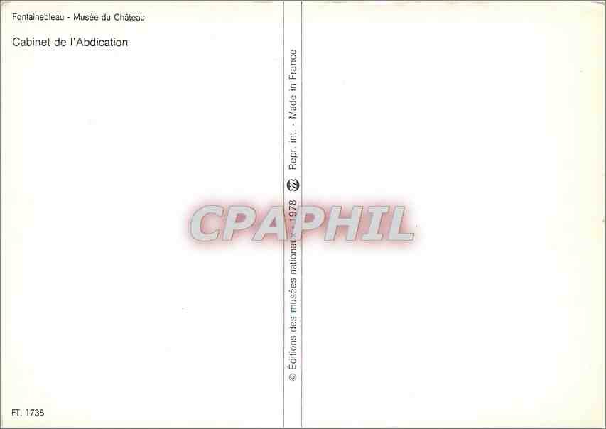 Cabinet de l'Abdication — Fontainebleau — Musée du Château — Éditions des musées nationaux 1978 — Verso