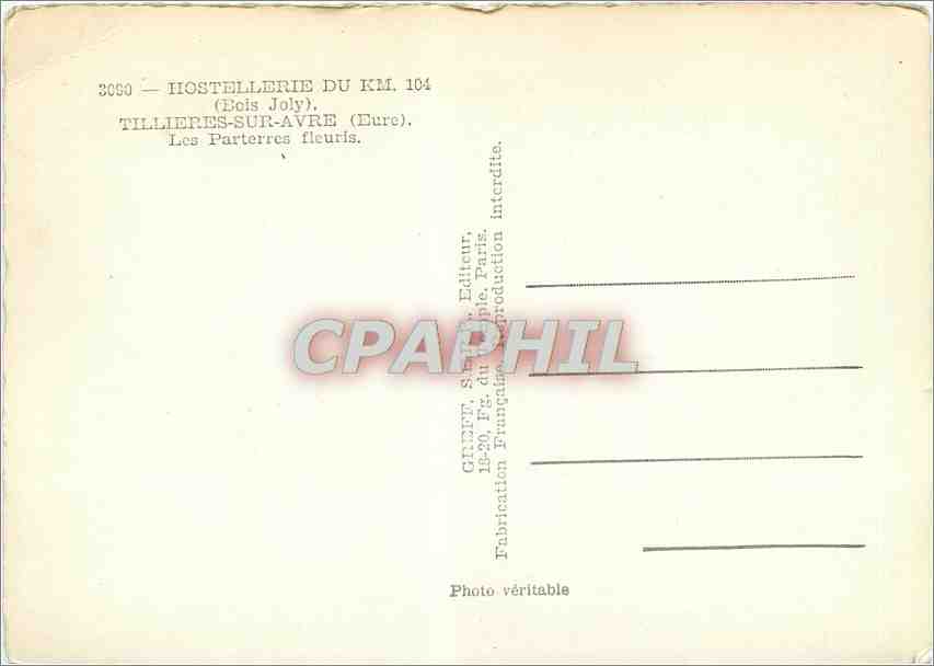 Jardin à Tillières-sur-Avre — Hostellerie du KM 104 — éditeur Joly — Verso