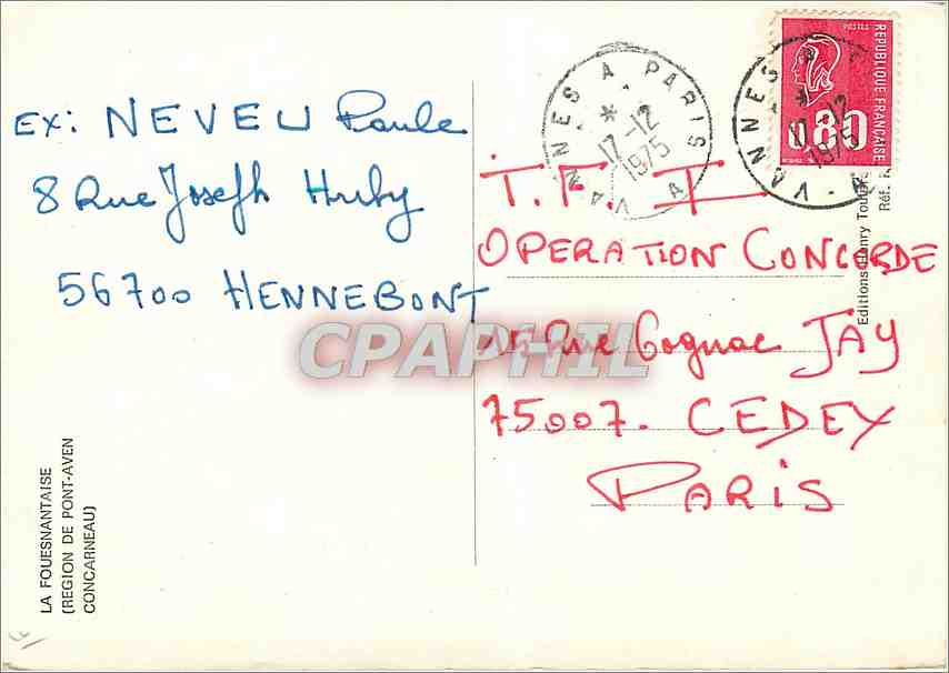 CPM La Fouesnantaise Region de Pont Aven Concarneau  — Rückseite
