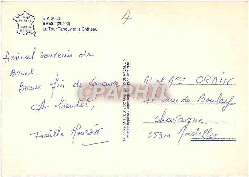 CPM Brest La Tour Tanguy et le Chateau  — Rückseite