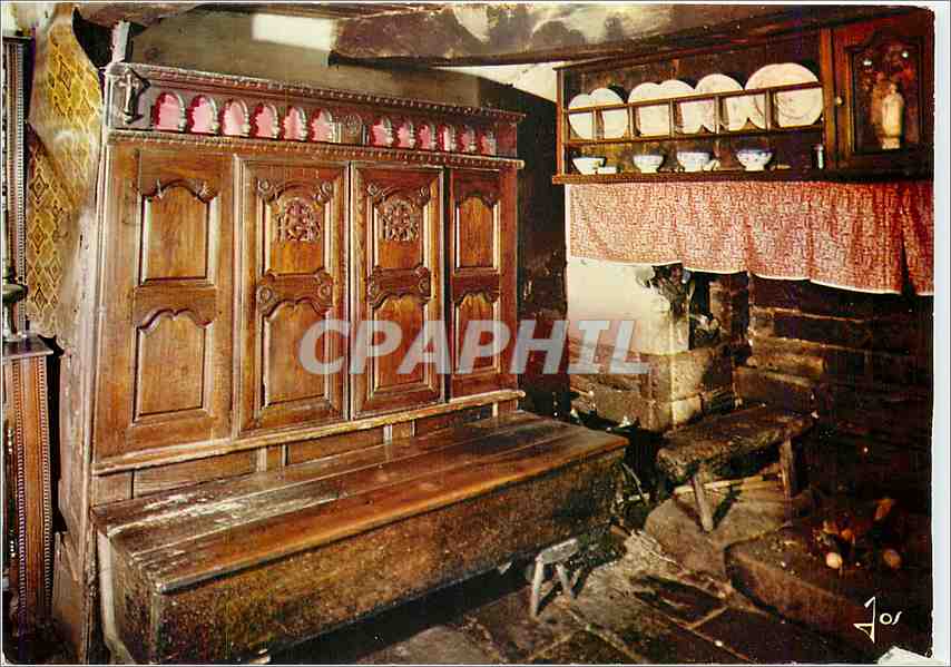 CPM Interieur breton d'Une maison du Porzay Le Lit clos et son banc 