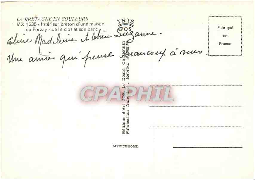 CPM Interieur breton d'Une maison du Porzay Le Lit clos et son banc  — Rückseite