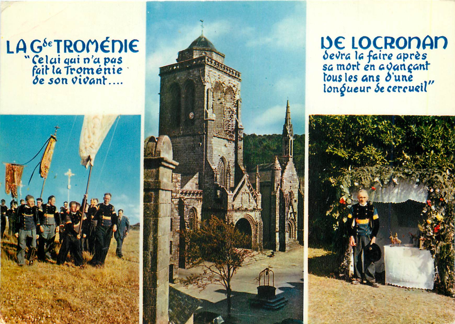 CPM Locronan et sa Tromenie Les hommes en tete de la procession Hutte servant de reposoir a Saint Th