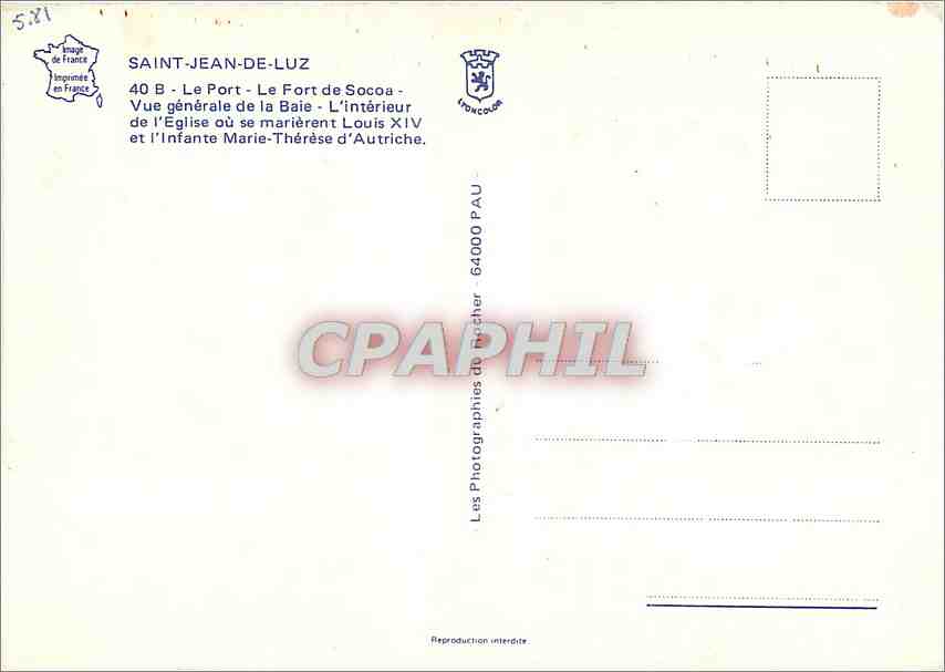 CPM St Jean de Luz  — Verso