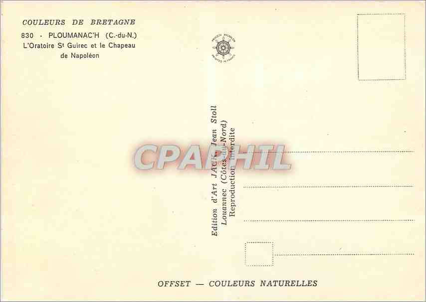 CPM Ploumanac'h C du N l'Oratoire St Guirec et le Chapeau de Napoleon  — Back