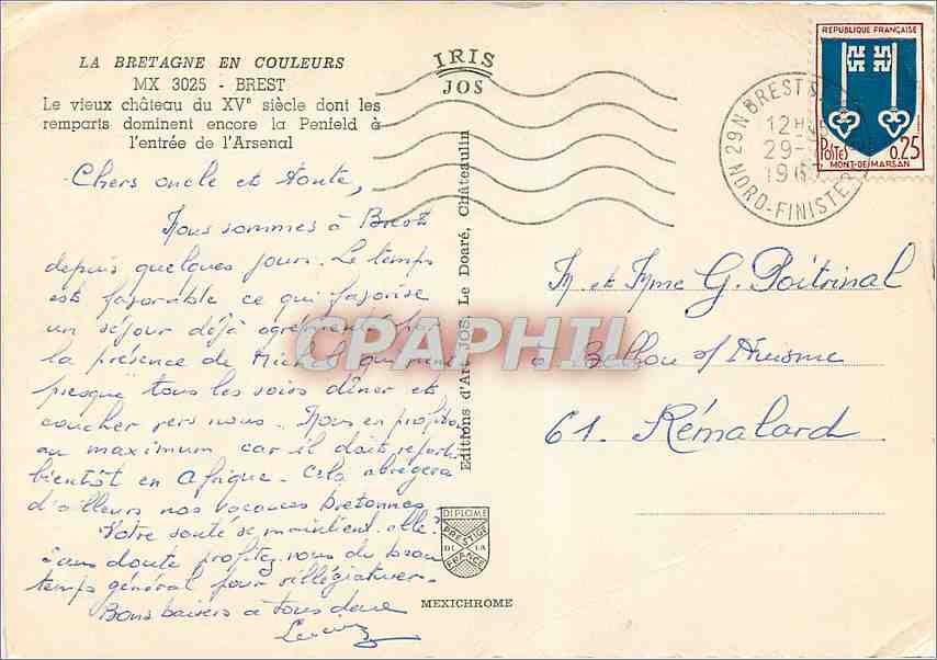 CPM Brest Le vieux Chateau du XV Bateau — Rückseite
