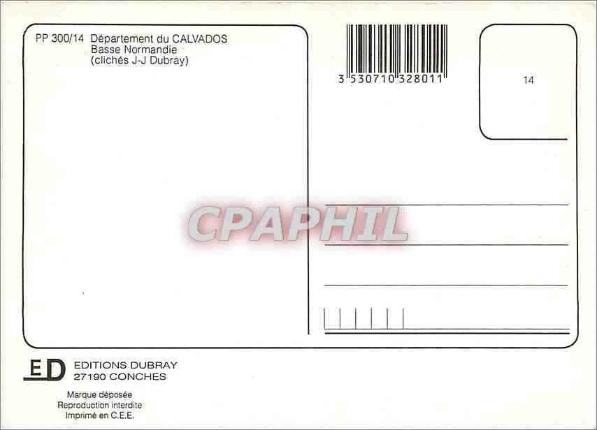 Calvados — Carte postale touristique — Éditions Dubray — Rückseite