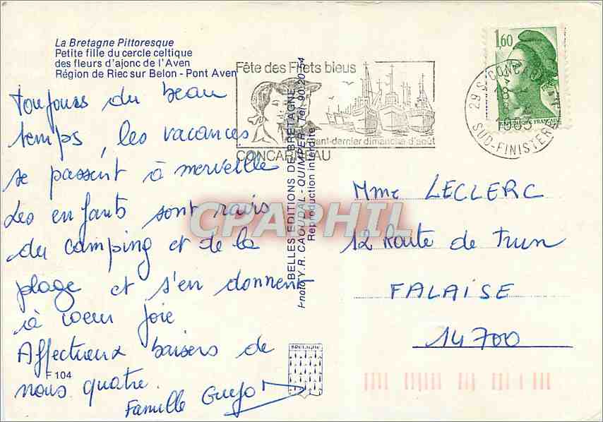 CPM La Bretagne Pittoresque Petite fille du cercle celtique des fleurs d'Ajonc de l'Aven  — Rückseite