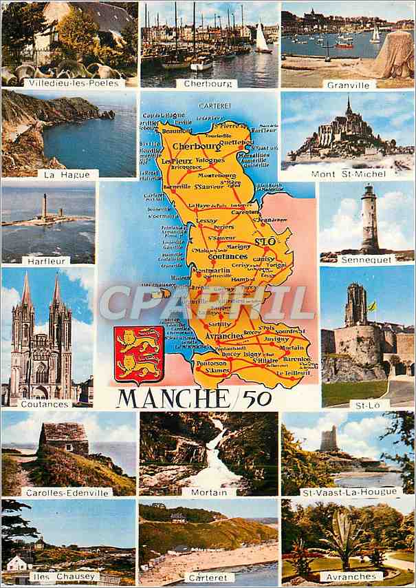 Manche — Carte postale panoramique avec carte géographique — Éditeurs ARTAUD Frères, Nantes-Carqueville