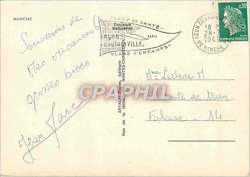 Manche — Carte postale panoramique avec carte géographique — Éditeurs ARTAUD Frères, Nantes-Carqueville — Rückseite