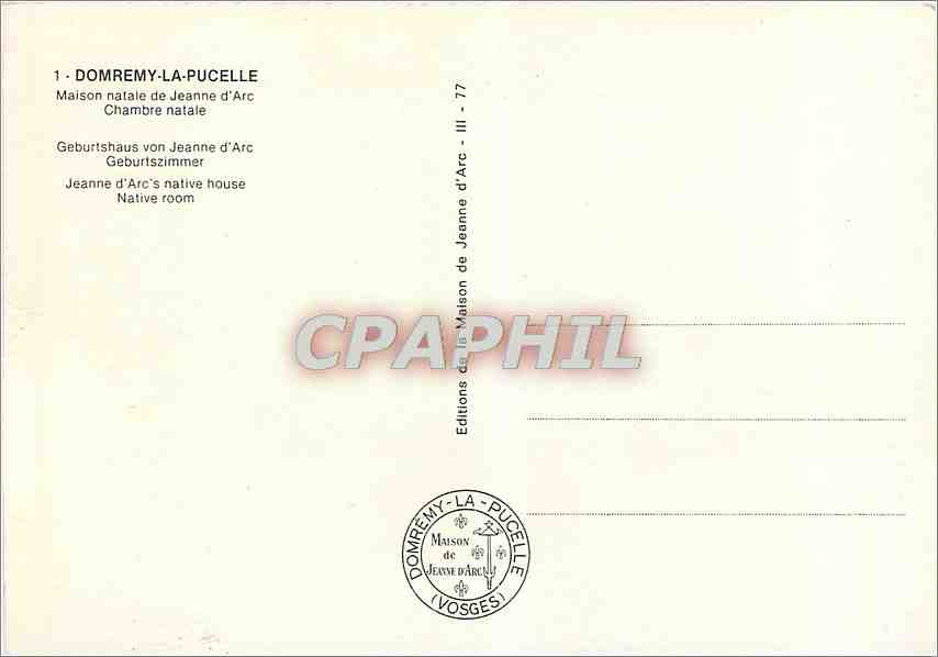CPM Domremy la Pucelle Maison natale de Jeanne d'Arc Chambre natale  — Verso