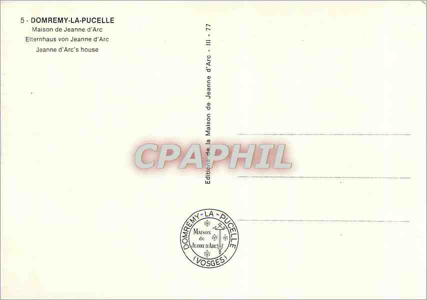 CPM Domremy la Pucelle Maison de Jeanne d'Arc Elternhaus von Jeanne d'Arc  — Rückseite