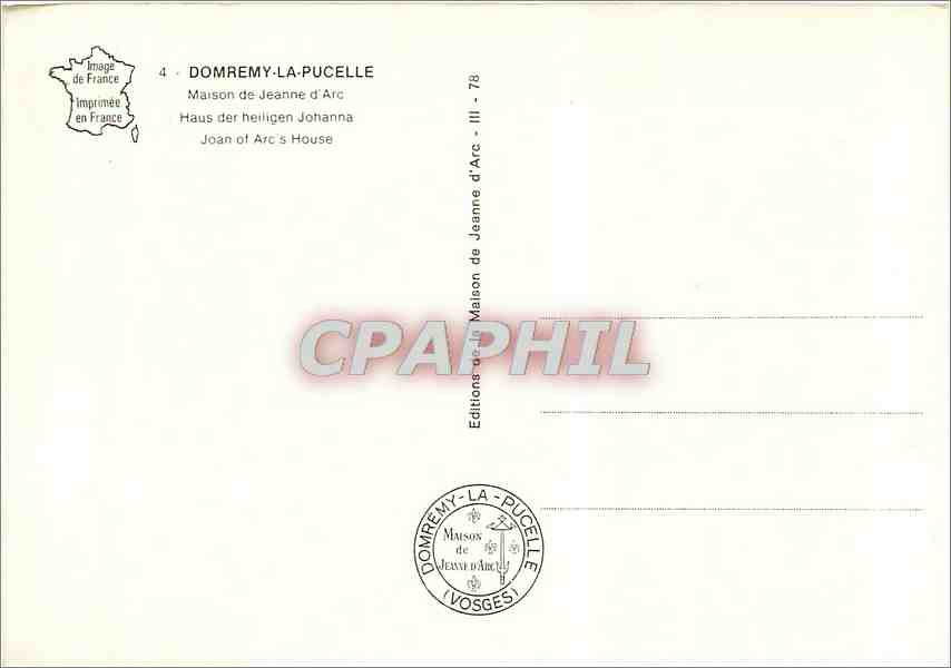 Domremy-la-Pucelle — Maison de Jeanne d'Arc — Éditions de Domremy-la-Pucelle — Verso