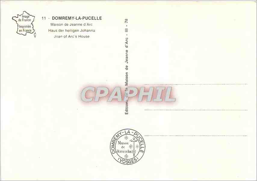 CPM Domremy la Pucelle Maison de Jeanne d'Arc Haus der heiligen Johanna  — Verso