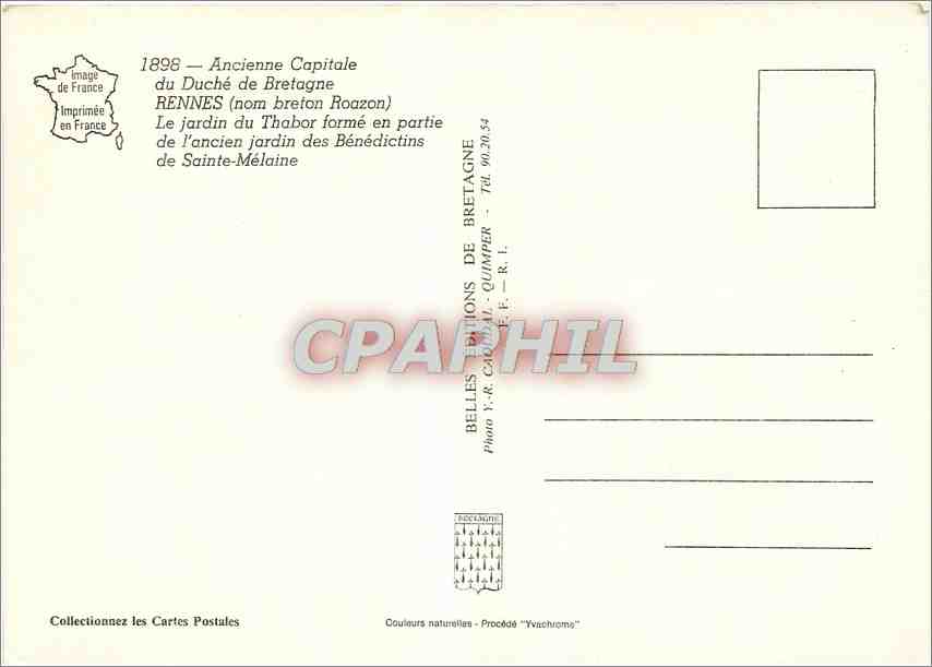 CPM Ancienne Capitale du Duche de Bretagne Rennes Le jardin  du Thabor forme en partie de l'ancien j — Rückseite