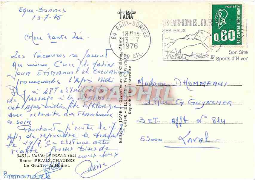 Gouffre du Gourat — Vallée d'Ossau — Édition Jove — Rückseite