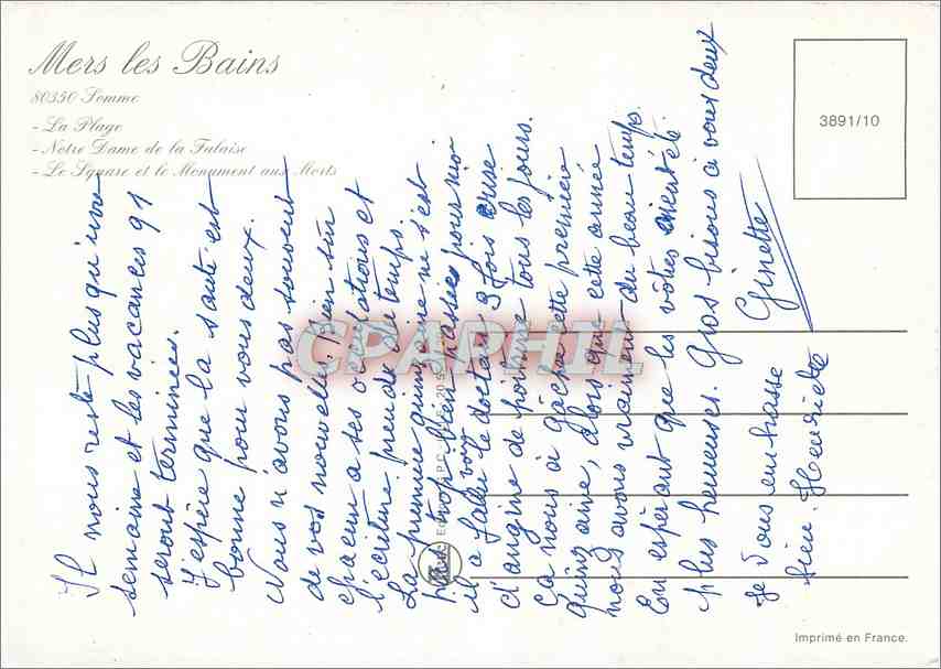 CPM Souvenir de Mers Les Bains  — Verso